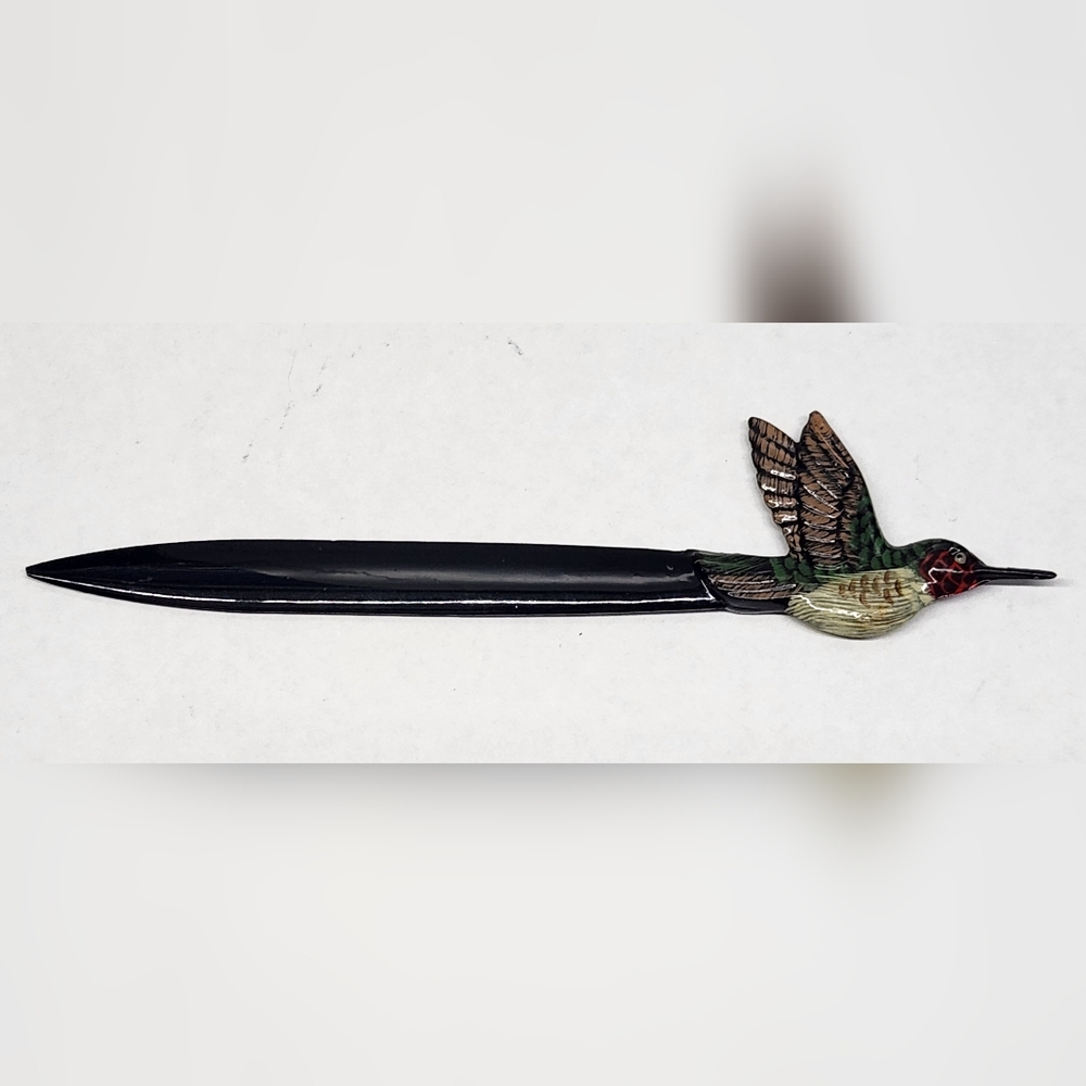 Vintage Hand Painted Hummingbird Letter Opener Laquered - Picture 2 of 12